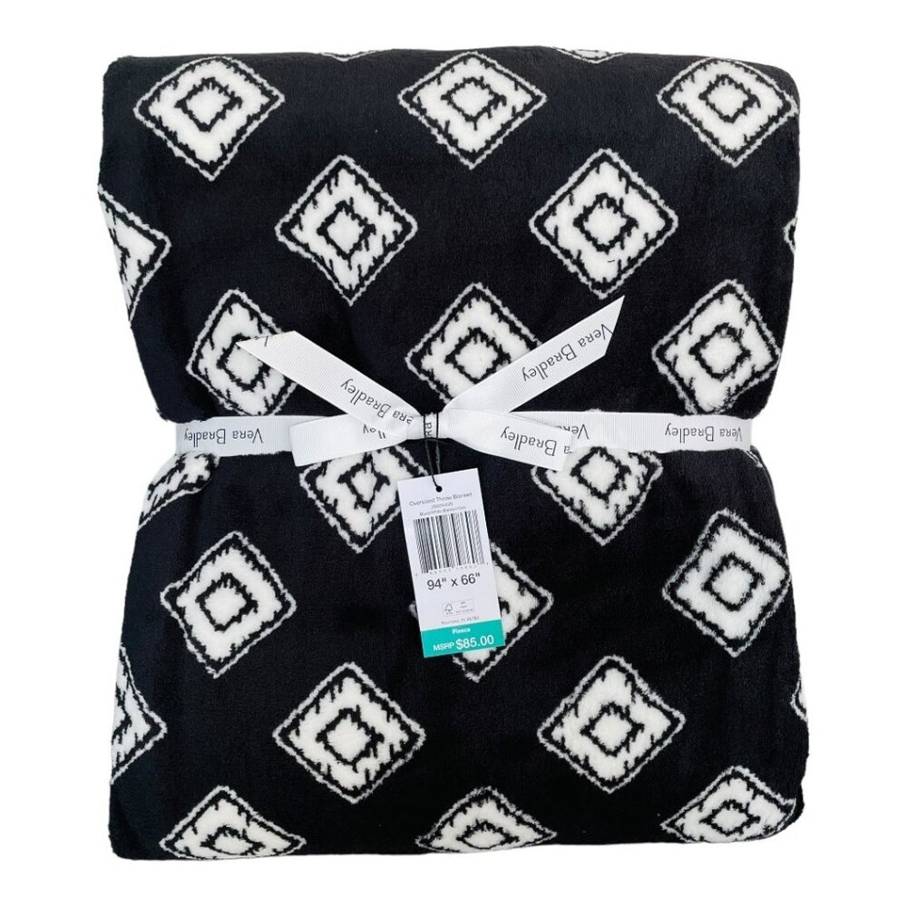 Vera Bradley Black and White Geo Oversized XL Plush Throw Blanket